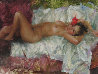 Nude Woman with a Rose in Her Hair 1993 25x21 Original Painting by Ramon Kelley - 0