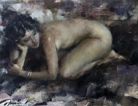 Bronze Nude Girl 1994 12x15 Original Painting - Ramon Kelley