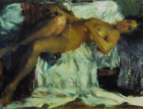 Helena, Sleeping Nude Pastel 1977 12x15 Original Painting - Ramon Kelley