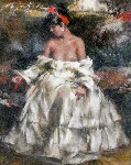 White Dress Vintage Pastel 2005 12x9 Original Painting - Ramon Kelley