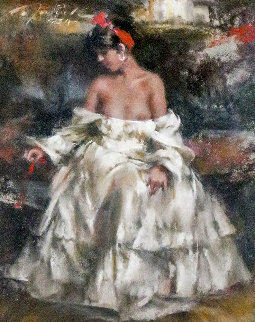 White Dress Vintage Pastel 2005 12x9 Original Painting by Ramon Kelley