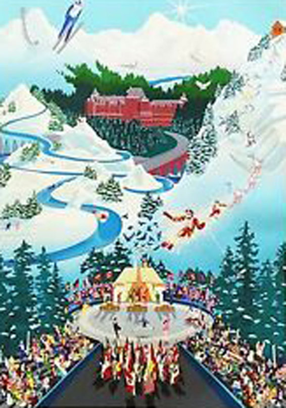 Let the Winter Games Begin, 1988, Lithograph, 35x22, by Melanie