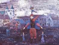 Shtetl Puppeteer 1988 23x29 Original Painting by Alex Khomsky - 0 Shtetl Puppeteer 1988 23x29 Original Painting by Alex Khomsky - 0