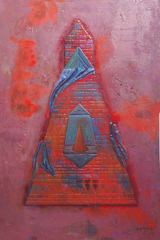 Double Pyramid 2003 58x41 - Huge Original Painting - Alex Khomsky