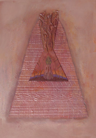 Double Pyramid II 2003 54x37 - Huge Original Painting - Alex Khomsky