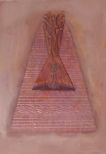 Double Pyramid II 2003 54x37 - Huge Original Painting by Alex Khomsky