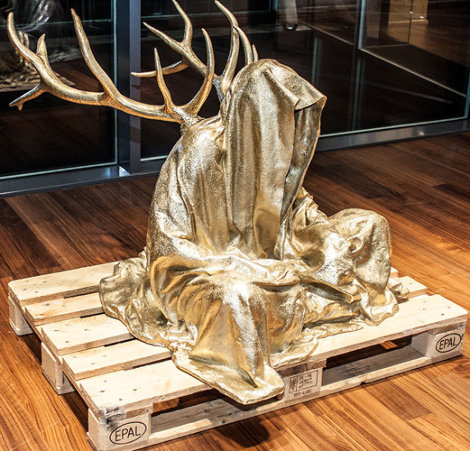 Guardians of Time with Antlers Bronze Sculpture 2014 59 in Sculpture - Manfred Kielnhofer