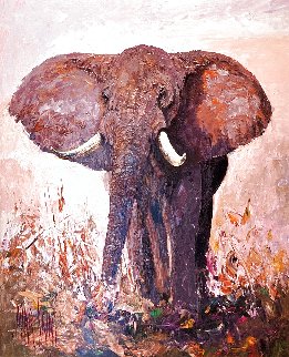 Elephant Bull 1992 45x39 Huge  Original Painting - Mark King