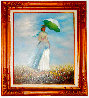 Woman with Umbrella 32x28 1960s! EARLY Original Painting by Mark King - 1