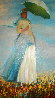 Woman with Umbrella 32x28 1960s! EARLY Original Painting by Mark King - 2