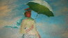 Woman with Umbrella 32x28 1960s! EARLY Original Painting by Mark King - 3