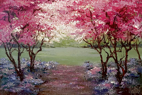 Cherry Orchard Stroll 2014 - Framed Embellished Giclee on Canvas Limited Edition Print - Mark King