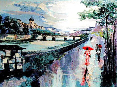 Pont Des Arts 2014 - Framed Embellished Giclee on Canvas - Huge - Paris, France Limited Edition Print - Mark King