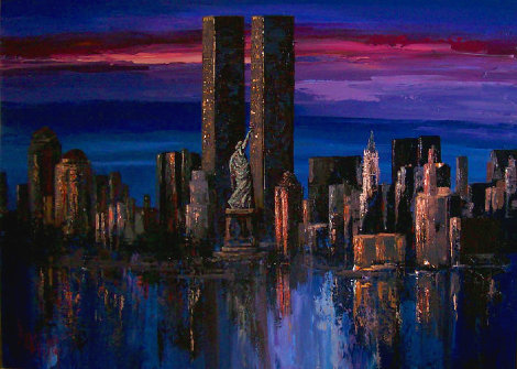 Twin Towers: Midnight Reflections 42x54 - Huge - New York  - NYC Original Painting - Mark King