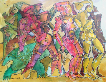 Watching Watercolor 1996 22x28 Watercolor - Valery Klever Watching Watercolor 1996 22x28 Watercolor - Valery Klever