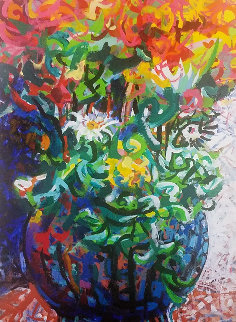 Untitled (Flowers in a Vase) 1995 23x18 Original Painting - Richard Klix