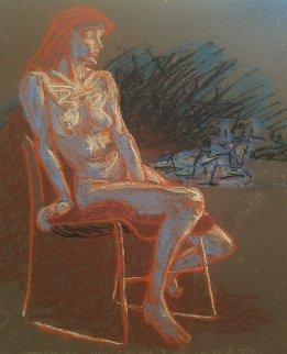 Untitled (Nude Woman on a Chair) Pastel 1996 19x19 Original Painting - Richard Klix Untitled (Nude Woman on a Chair) Pastel 1996 19x19 Original Painting - Richard Klix