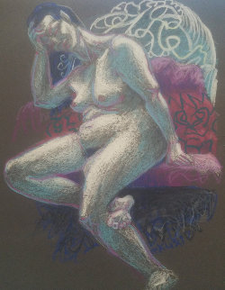 Untitled (Nude Woman With Hand on Her Head) Pastel 1997 15x12 Original Painting - Richard Klix