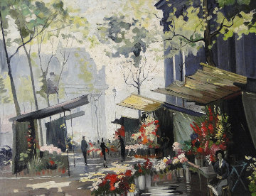 Marche Aux Fleurs, Paris 34x40 Original Painting - Constantin Kluge Marche Aux Fleurs, Paris 34x40 Original Painting - Constantin Kluge