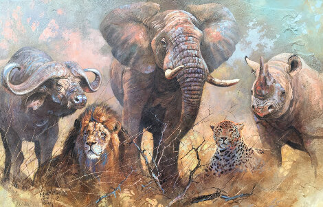 Big 5 1999 64x44 Huge - Big Five Original Painting - Kobus Moller