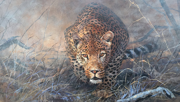 Leopard Crawl 2003 47x27 Original Painting by Kobus Moller