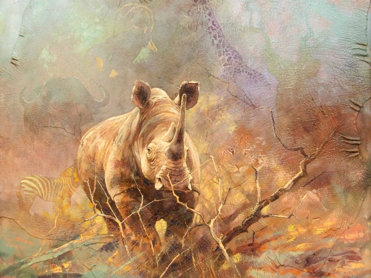 Rhino Country Big Five Series 1996 Serigraph 12x18 By Kobus Moller