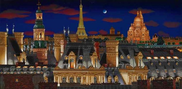 Rooftops of Paris at Night 2018 - Huge - France Limited Edition Print by Liudmila Kondakova