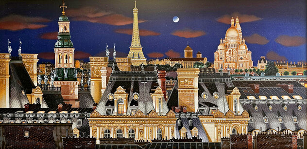 Rooftops of Paris at Night 2005 Limited Edition Serigraph on Board