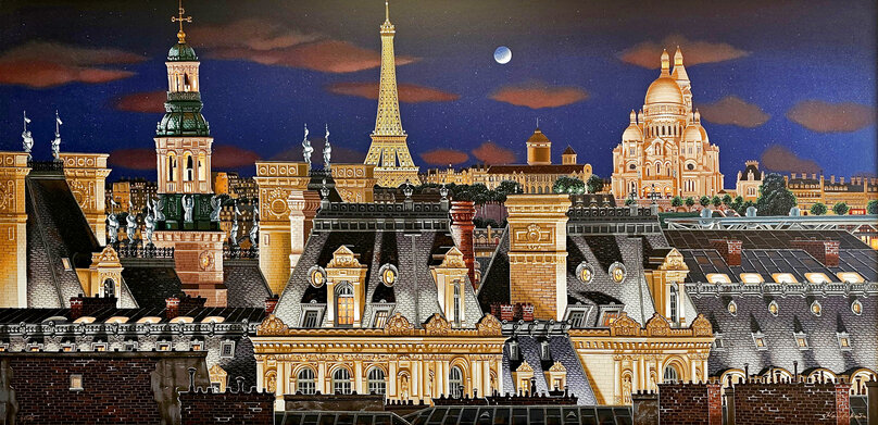 Rooftops of Paris at Night 2005 Limited Edition Serigraph on Board