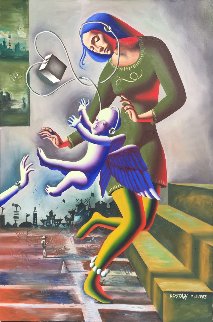 Reaching (Madonna) 1983 72x50 Original Painting - Mark Kostabi Reaching (Madonna) 1983 72x50 Original Painting - Mark Kostabi