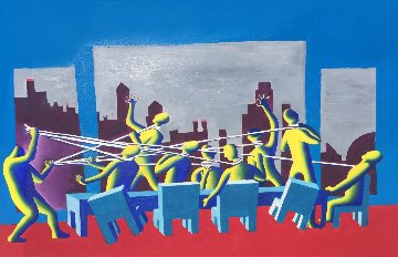 Multiple Lasso 1983 32x45 Original Painting - Mark Kostabi