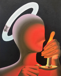 Cool Halo / Hot Candle 1992 30x23 Original Painting - Mark Kostabi Cool Halo / Hot Candle 1992 30x23 Original Painting - Mark Kostabi