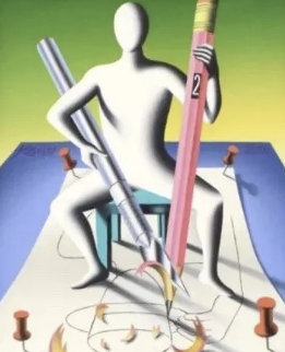 Sharpen Your Wits 2016 20x18 Original Painting - Mark Kostabi Sharpen Your Wits 2016 20x18 Original Painting - Mark Kostabi