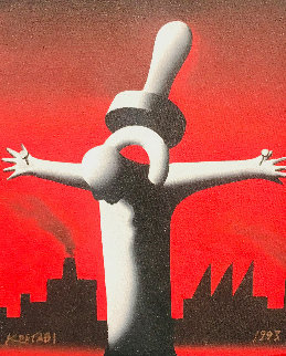 Great Pacifier Industrialization, Industrial Town 1994 14x12 Original Painting - Mark Kostabi Great Pacifier Industrialization, Industrial Town 1994 14x12 Original Painting - Mark Kostabi