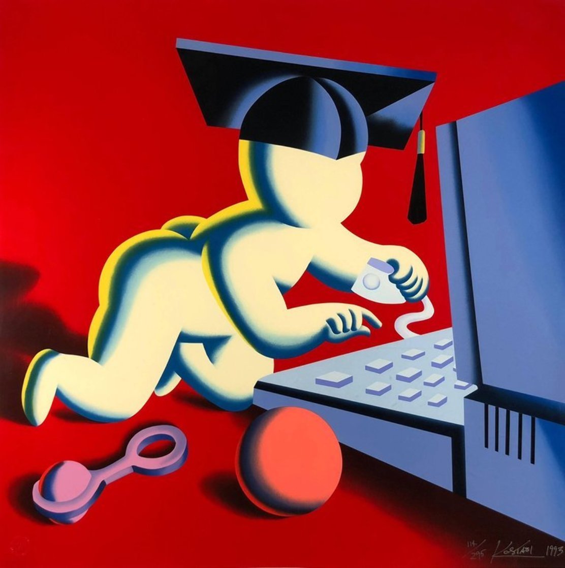 Early Nerd Captures the Worm 1995 Limited Edition Print by Mark Kostabi Early Nerd Captures the Worm 1995 Limited Edition Print by Mark Kostabi