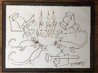 Vermin At a Birthday Party 1986 26x34 Drawing by Mark Kostabi - 1