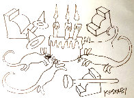 Vermin At a Birthday Party 1986 26x34 Drawing by Mark Kostabi - 0