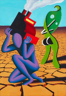 Two Figures 1991 44x30 Huge Original Painting - Mark Kostabi
