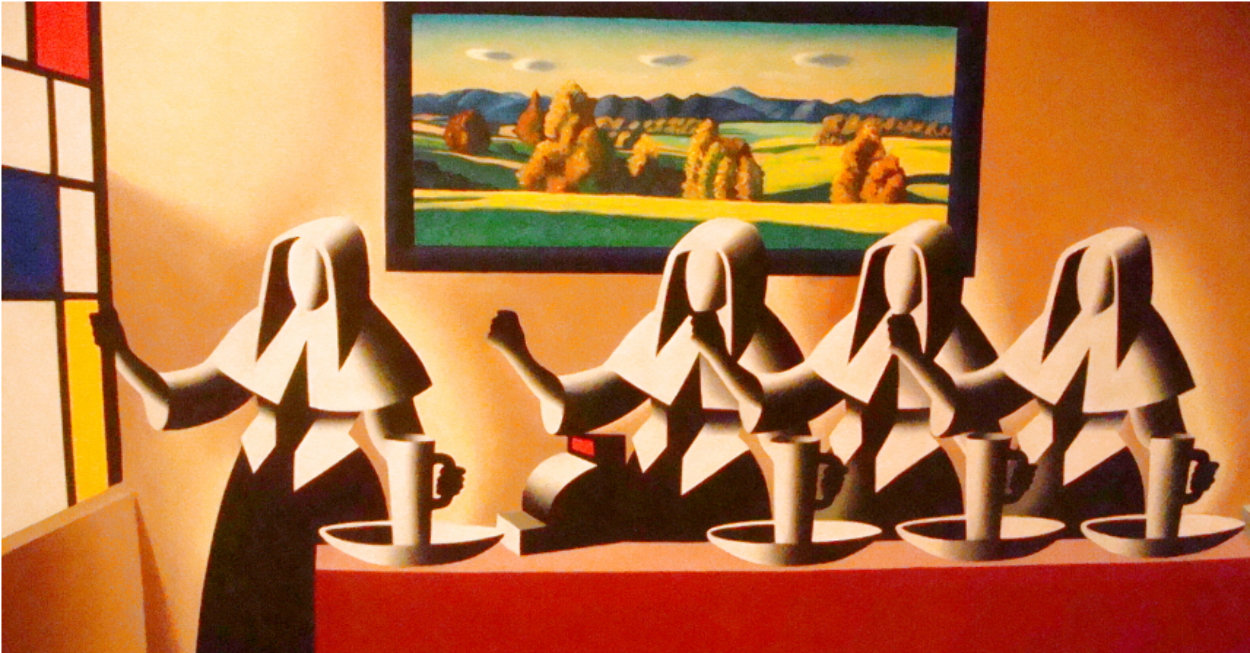 Progress of Agriculture 1988 47x85 Huge Original Painting by Mark Kostabi