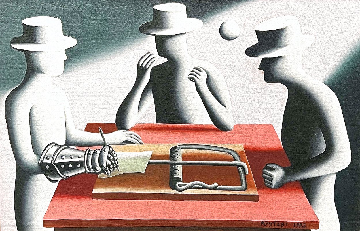 Art of the Deal, Iron Fist 1992 27x35 Original Painting by Mark Kostabi