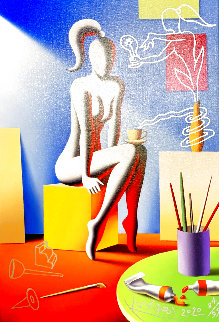 Balancing Work and Pleasure 2020 Embellished Limited Edition Print - Mark Kostabi