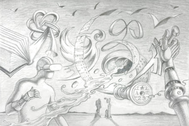 Virtual Metamorphosis Drawing 2023 15x17 Drawing by Mark Kostabi