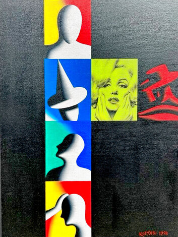 Mystery of Sausalito Drive 1998 27x21 Oil on Canvas - Signed Twice Original Painting - Mark Kostabi