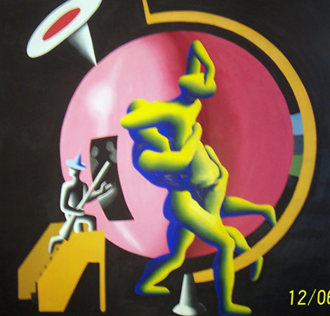 All The Worlds as Hostage 1986 84x84  Huge Mural Size Original Painting - Mark Kostabi