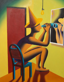 Close Up 1991 44x44 Huge Original Painting - Mark Kostabi Close Up 1991 44x44 Huge Original Painting - Mark Kostabi