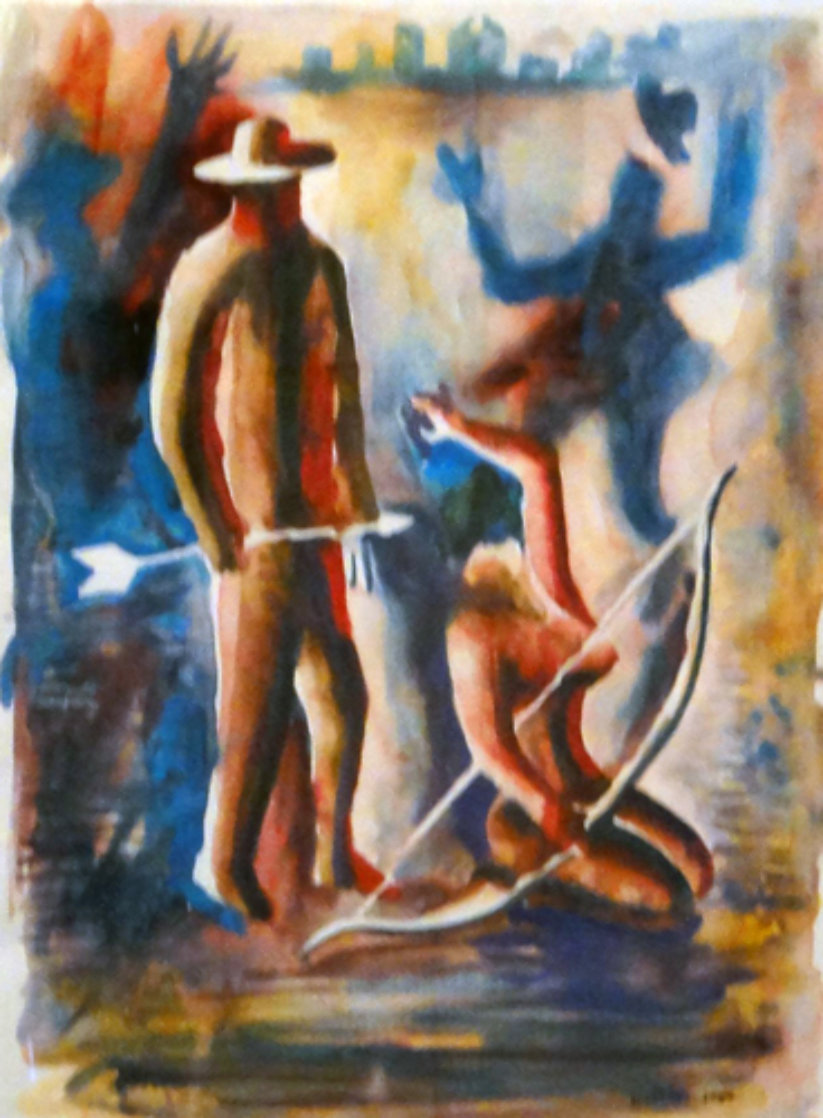 Ammunition Watercolor 1984 33x27 Watercolor by Mark Kostabi Ammunition Watercolor 1984 33x27 Watercolor by Mark Kostabi