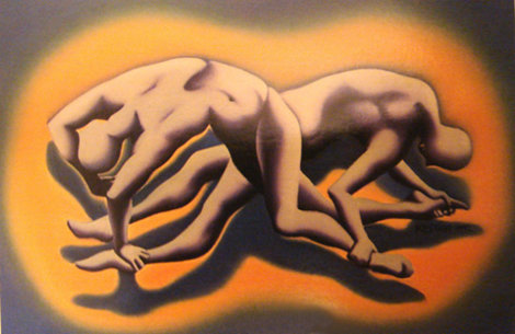 Muscle Bound 1992 16x24 Original Painting - Mark Kostabi