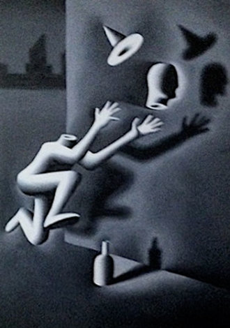Headstart: Man Chasing His Head 1983 72x48 - Huge Mural Size Original Painting - Mark Kostabi