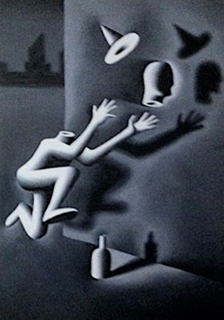 Headstart: Man Chasing His Head 1983 72x48 - Huge Mural Size Original Painting by Mark Kostabi