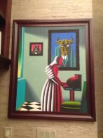 Untitled, Wall Street Bull and Bear 1996 35x29 Original Painting by Mark Kostabi - 2 Untitled, Wall Street Bull and Bear 1996 35x29 Original Painting by Mark Kostabi - 2